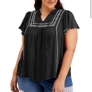 Plus-size Cotton Flutter Sleeve Top